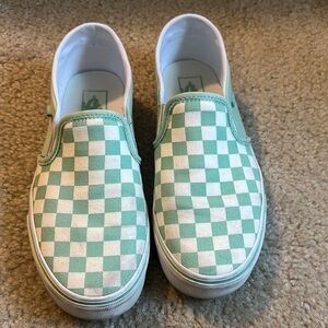 Vans Mint Green and White Checkered Slip-On Sneakers. Size 8. Women’s.